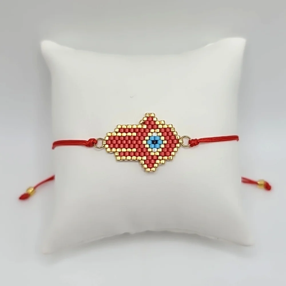 Boho Red Beaded Nazar Evil Eye Ward Hamsa Bracelet